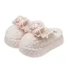 Pantuflas de Algodón con Peluche de Lazo para Mujer Otoño/Invierno 2026 Nuevas Cálidas para Interiores del Hogar Antideslizantes Suela Gruesa Pantuflas de Algodón Invierno