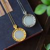 Corrente de clavícula de jade Hetian S925 prata personalizada pingente estilo palácio embutido retro elegante colar fresco