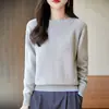 Nuevo suéter de algodón puro con bloques de color y cuello redondo para mujer de otoño e invierno, prenda base ajustada de estilo coreano, prendas de punto de moda para mujer