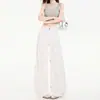 Jeans branco versátil que te deixa mais alta, calça pantalona feminina com design bordado de pequenas estampas florais, nova calça moderna que emagrece