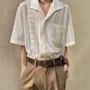 Camisa de Verano Fina Americana Retro Transpirable Hueca de Encaje con Solapa para Hombre y Mujer, Camisa Casual Unisex con Protección Solar, Versátil