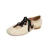 Zapatos de una sola pieza con correa cruzada, bloques de color retro, punta redonda, con cordones, para mujer, casuales, de boca poco profunda, tacón bajo, moda versátil, para mujer, 34-43
