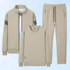 Conjunto esportivo masculino de duas peças com jaqueta cardigã de gola alta, moletom de gola redonda e conjunto de corrida de três peças, tamanho grande, solto e casual para homens