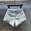 Shorts de Mezclilla Retro Irregulares Desgastados Azul Claro para Mujer, Verano Sexy de Cintura Baja Pierna Ancha Rectos Hot Pants