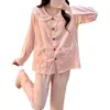 Pijama feminino estilo princesa para primavera e outono, com bojos, gola boneca, algodão nuvem, mangas compridas, calça comprida, conjunto de roupa de casa de modelagem solta