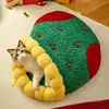 Meias de Natal fofas transfronteiriças, cama para pet, semifechada, espessa, cama de inverno para gato para sono confortável e quente, com proteção para o pescoço, atacado