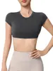 Camiseta Deportiva de Manga Corta Wangtu Ombliguera para Yoga con Almohadilla en el Pecho Fitness Running Deportes Fábrica de Comercio Exterior Se puede imprimir