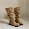 Botas únicas de diseño ancho en la pantorrilla, estilo apilado, hasta la rodilla, nuevo modelo otoño/invierno 2026, de doble uso, punta redonda, de caña alta para montar