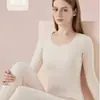 Roupa íntima térmica de veludo feminina inverno sem frio à prova de frio blusa de base terno espessado com forro de fleece 2023