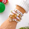 Pulseira Multicamadas com Contas Vermelhas e Verdes Estilo Natalino Doce Papai Noel Rena Caixa de Presente Pulseira Mix and Match Natal
