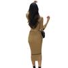 Ropa de mujer de comercio exterior 2023 estilo coreano otoño e invierno nuevo cuello redondo manga larga bolsillo con cordones color contraste vestido de punto bolso de mujer