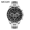Reloj para Hombre MEGIR de Negocios Resistente al Agua con Fase Lunar, Tres Subesferas, Seis Manecillas, Cuarzo, Correa de Acero 1095 Al por Mayor