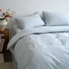 Nuevo modelo 2026 juego de tres o cuatro piezas a rayas de algodón 100% teñido en hilo, lavable, 40 hilos, juego de tres piezas estilo sábana de cama de 1.2 m, amarillo claro