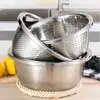 Suministro de Fábrica Juego de Tres Piezas de Cuenco Colador de Arroz de Acero Inoxidable Juego de Cuencos para Lavar Arroz Cuenco para Lavar Verduras del Hogar Cuenco Escurridor Cuenco Multiusos