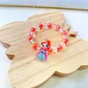 Pulseira de Desenho Animado Tema Frozen para Meninas Pequenas, Fofa e de Alta Elasticidade, Contas de Cristal Coloridas, Joia Infantil