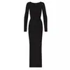 Vestido Bodycon Preto de Manga Longa com Decote Quadrado Slim-Fit Inspirado em Kardashian para Mulheres