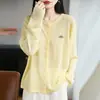 Cardigan de Tricô de Bambu Novo Primavera/Verão 2026 Gola Redonda Manga Longa Feminino Bordado com Letra Solto Fino