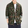 Camisa de cuadros para hombre de algodón puro estilo retro americano, corte holgado, talla grande, camisa casual de manga larga para otoño, chaqueta de trabajo moderna