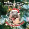 Regalo de Navidad Nuevo Transfronterizo Regalo Pequeño Hipopótamo Lindo Decoración de Árbol de Navidad Máquina Colgante de Hoja Acrílica Colgante Pequeño