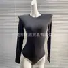Camiseta de una pieza de manga larga estilo Kardashian Jennie para mujer, top fino de nailon para capa interior
