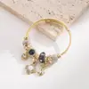 Nova Pulseira de Aço Inoxidável Dourado Estilo Pan da Heming Jewelry com Pingente de Trevo de Quatro Folhas e Abacaxi em Liga Metálica Pulseira de Amizade
