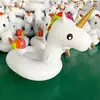 Flotador grande de unicornio personalizado PVC juguete acuático para adultos con red parasol tumbona cama de agua inflable flotador de natación