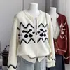 Cardigan de Tricô Jacquard em Cashmere da Fair Isle para Mulheres, Outono e Inverno, Gola Redonda, Zíper Espessado, Jaqueta de Lã