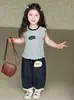 Conjunto de Colete com Babados de Verão para Meninas 2025 Novo Estilo Coreano de Verão para Crianças Calça Sem Mangas Anti-Mosquito Roupas de Bebê