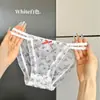Bragas de Encaje de Malla Frescas y Dulces Estilo Japonés para Mujer, Transparentes de Tiro Bajo Sexy Algodón Puro en la Entrepierna Calzones para Chica Joven