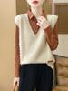 Chaleco Tejido de Lana Pura Perezoso para Mujer Otoño e Invierno Chaleco Suéter sin Mangas Nuevo Cuello en V Apilado Holgado Moda