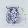 Vaso de Porcelana Azul e Branco Estilo Chinês Retrô de Alta Qualidade com Rachaduras de Gelo e Flores Verdes para Arranjo de Flores, Decoração de Sala de Estar e Hall de Entrada