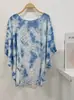 Vestido artístico azul tie-dye hecho a mano de Radix Isatidis de planta pura original, sobrecapas exteriores protectoras solares