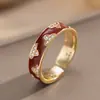 Anel de Esmalte Estilo Novo de Luxo Leve Transfronteiriço para Mulheres, Elegante Retro Moda Alto Padrão Zircônia Anel Aberto para Dedo Indicador