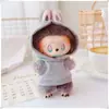 Ropa para Bebé Labubu de Primera, Segunda y Tercera Generación 17cm Labubu Sentado Fiesta Ropa Labubu Sudadera con Capucha de Color Puro