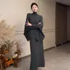 Nuevo vestido de punto casual estilo coreano negro de cuello alto para mujer, atuendo de principios de otoño, vestido largo, talla única