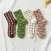 Meias de Primavera Koreanas Daetongmen para Mulheres, Meias de Cano Médio, Estilo Pastoral Japonês Ins Retro Fofo, Padrão Floral Doce