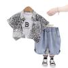 2025 Nuevo Traje de Tres Piezas de Manga Corta para Niños de Verano Nuevo Estilo Camisa para Niño Guapo de una Pieza Envío Directo