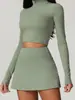 Traje cuello alto media cremallera ajustado deportivo manga larga para mujer ombligo corto top para correr secado rápido falda traje de yoga