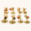 Estilo de Moda Transfronterizo Europeo y Americano, Pendientes de Acero Inoxidable con Chapado en Oro de 18 Quilates, Diseño de Mariposa con Flor y Corazón de Gama Alta