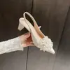Sandalias de Tacón Grueso Elegantes con Perlas, Punta Fina, Espalda Descubierta y Moño de Pedrería para Mujer 2026 Nuevo Estilo V60-A15