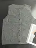 Colete Cardigan 100% Lã Merino para Mulheres, Colete Tricotado sem Mangas Outono e Inverno, Colete Suéter Cinza Gola Redonda 26 Novo