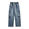 Ropa para Hombre Shanggu: Comercio Transfronterizo Exclusivo de Mezclilla Japonesa y Coreana - Pantalones Lavados de Cintura Elástica Rectos de Cintura Media Estilo Americano High Street