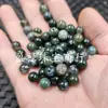 Ágata de Planta Acuática Cuentas Redondas, Cuentas Sueltas de Jade, Pulsera de Calcedonia Verde Oscuro de 8 mm, Collar, Accesorios para Joyería, Cuentas de Jade Hechas a Mano