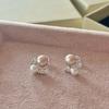 Exquisitos aretes pequeños de perlas mixtas de plata esterlina S925, aretes de socialité con incrustaciones de diamantes, aretes de circonita dulces y suaves de lujo ligero