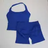 Conjunto Dfyne Top de Gola Halter Colete Esportivo Alta Elasticidade Sexy Roupa Esportiva Fitness Shorts de Cintura Alta Levanta Bumbum Feminino