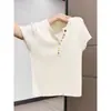 Camiseta de manga corta abotonada de color dopamina estilo coreano para mujer, nuevo top de verano ajustado con cuello en V para un look esbelto y elegante
