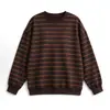 Sudadera de Otoño Nueva a Rayas Tricolor con Cuello Redondo Unisex Color Retro Bloque de Color Holgada de Manga Larga Top Casual Moderno