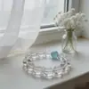 Pulseira de Cristal Branco Puro Natural Combinada com Água-Marinha Pulseira de Círculo Único DIY, Fornecimento Direto do Fabricante