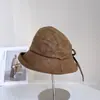 Sombrero de Pescador con Cinta de Lazo Estilo Coreano para Mujer, Sombrero de Cubo Cálido Versátil Casual de Otoño para Vacaciones y Viajes
