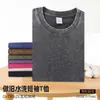 Bestseller transfronterizo: Camiseta de manga corta retro americana resistente, con hombros caídos, efecto batik, acabado lavado a la nieve, corte holgado, se puede planchar